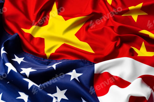 Preview: American and Chinese flags, diplomatic crisis concept