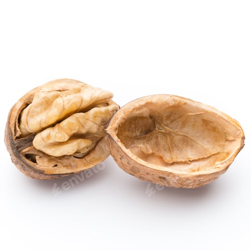 Preview: Walnut and walnut kernel isolated on the white background.