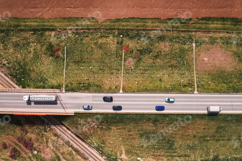 Preview: Aerial shot of traffic on the road overpass