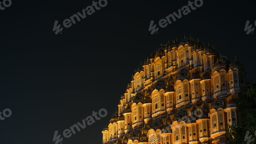 Preview: Closeup shot of Hawa Mahal Palace or the Palace of Winds in Jaipur in India at night