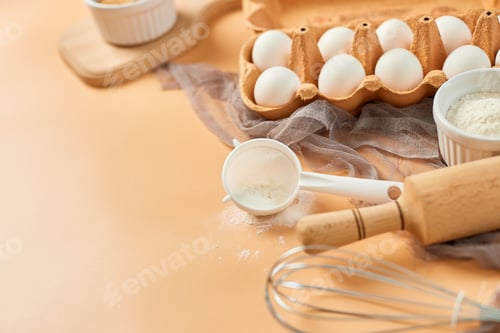 Preview: Bakery or cooking frame, ingredients, kitchen items for pastry