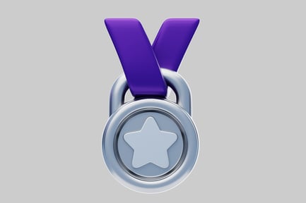 Preview: Silver medal with purple ribbon and star design
