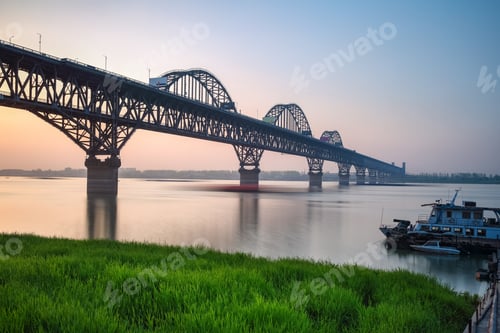 Preview: beautiful jiujiang yangtze river bridge at dusk