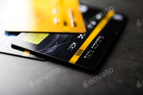 Preview: Credit cards that are stacked on the floor,selective focus
