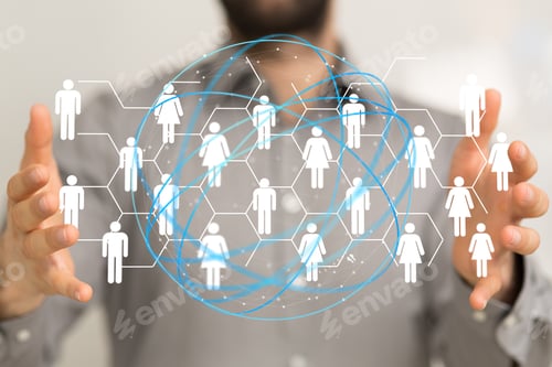 Preview: Digital illustration of the network and data concept in the hands in 3D