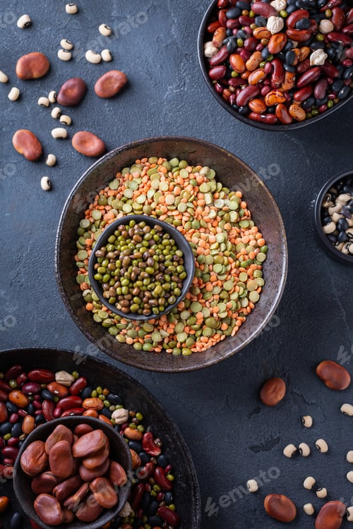 Preview: Variety of legumes, lentils, beans, plant based vegan protein source
