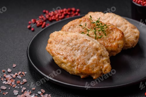 Preview: Delicious juicy cutlets or meatballs from minced chicken with salt and spices