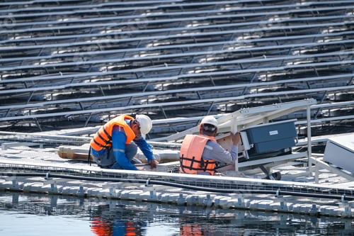 Preview: Floating solar photovoltaic panels at sustainable electrical power plant