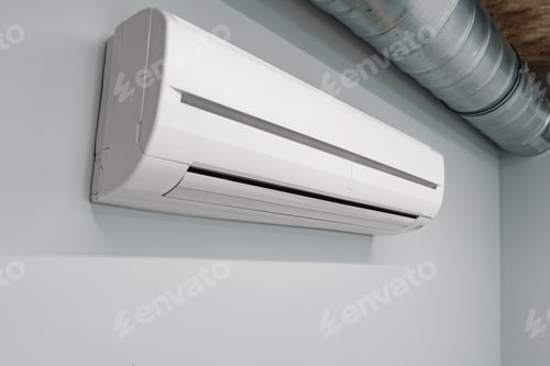 Preview: Air conditioner on gray wall room interior