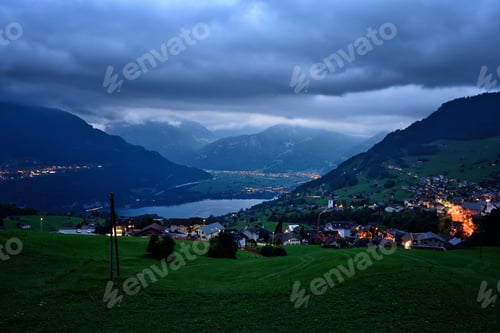 Preview: Fantastic evening view of the Lake Walensee. Dramatic and pictur
