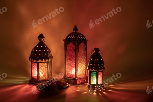 Preview: Ramadan arabic lantern and dates on orange background