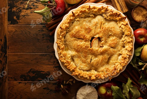 Preview: Apple pie decorated with fall leaves