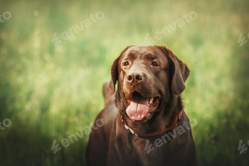 Preview: Labrador Retriever Dog breed on the field. Dog running on the green grass. Active dog outdoor.