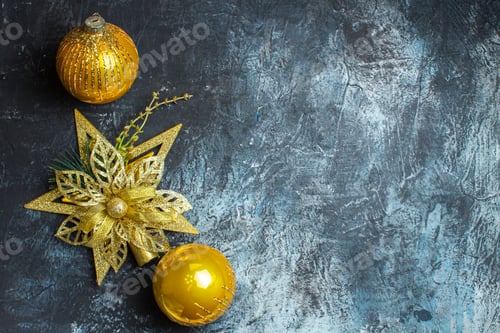 Preview: top view xmas tree toys on light-dark background photo color christmas new year free space