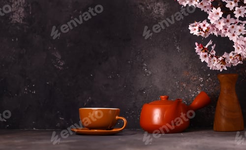 Preview: tea ceremony green tea with sakura branches