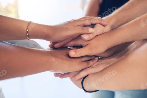 Preview: Community, support and trust hands zoom for mental health, empathy and solidarity friends. Respect,
