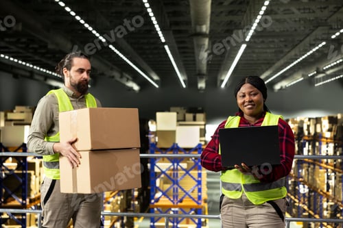 Preview: Portrait, black woman staff, order fulfillment, laptop in warehouse