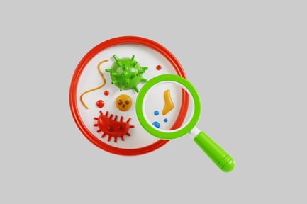 Visualização: Microbiologia de desenhos animados e lupa