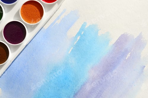 Preview: Watercolor Paints and Brush Strokes on Paper