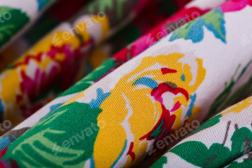 Preview: Texture Of A Fabric In A Flower. Close Up Of Retro Tapestry Fabric Pattern With Classical Image Of