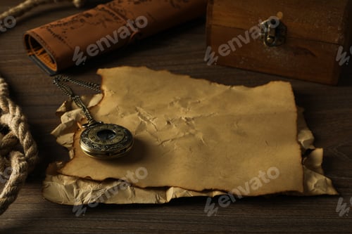 Preview: Columbus Day. Vintage pocket watch with an old sheet of paper