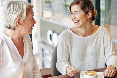 Preview: Cheerful woman spending lunch with mother