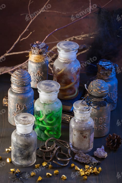 Preview: witch apothecary jars magic potions halloween decoration