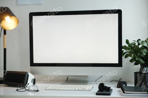 Preview: Workplace With Monitor And Other Gadgets