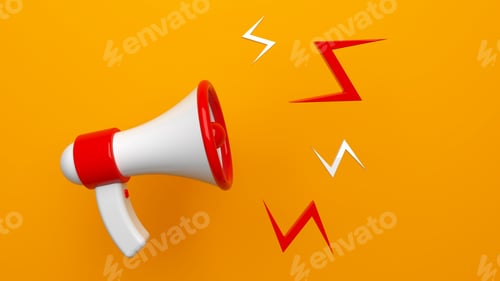 Preview: 3D rendering concept of announcement, a megaphone on yellow background