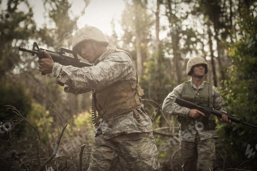 Preview: Military soldiers during training exercise with weapon