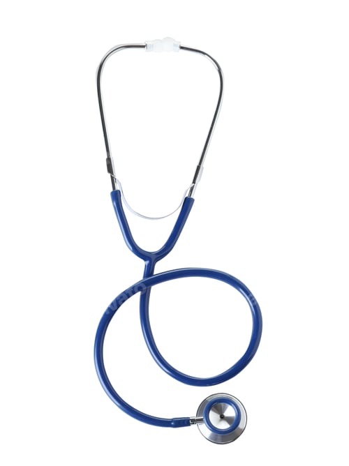 Preview: Stethoscope on white background, top view. Medical device