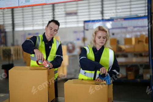 Preview: warehouse worker in the modern distribution warehouse.