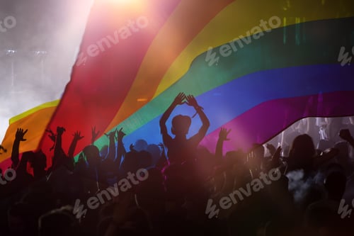 Preview: Gay parade with LGBT flag.
