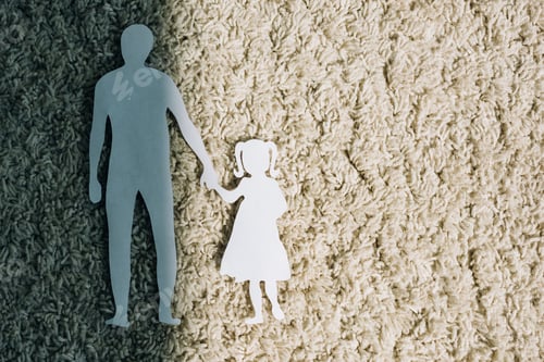 Preview: top view of paper figures on carpet, domestic violence concept