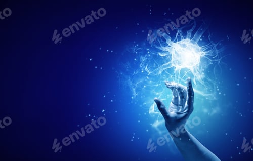 Preview: Close Up Of Man Hand Touching Nerve Symbol On Blue Background