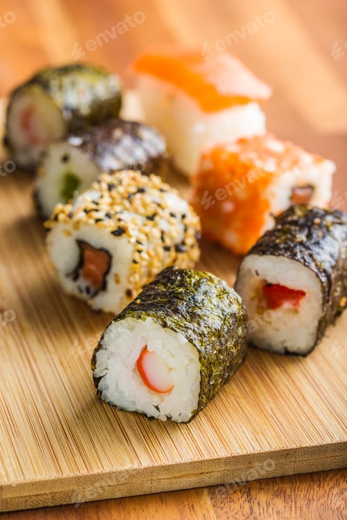 Preview: Japanese sushi rolls.