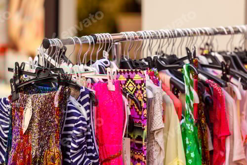 Preview: Summer Female Dresses at a Store. CloseUp shot