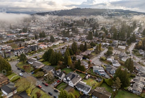 Preview: Aerial View of Residential Neighborhood With Lush Greenery in Burnaby, Vancouver