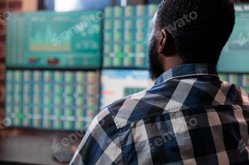 Preview: Close up of investment company broker analyzing stock market using real time data statistics