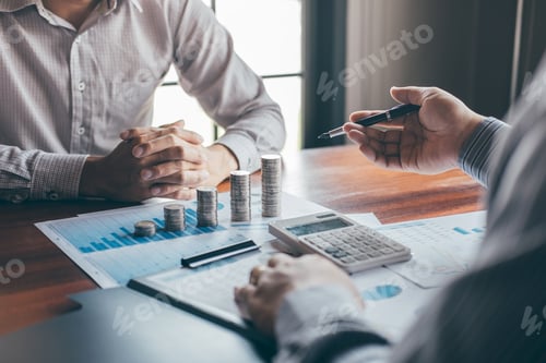 Preview: Business group brainstorming on meeting to planning project finance analyzing calculate with report