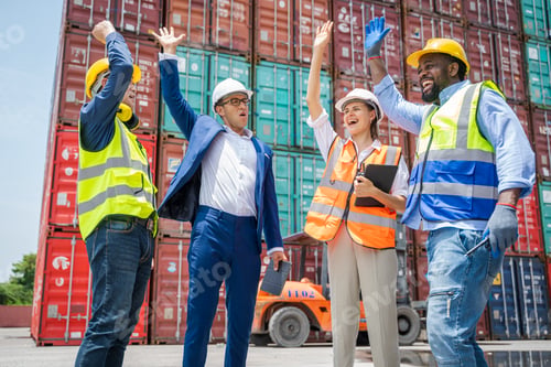 Preview: Teamwork and determination to succeed import and export logistics Container.