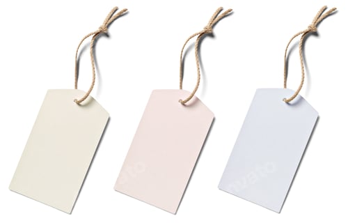 Preview: Three Pastel Colored Tags with Twine on White