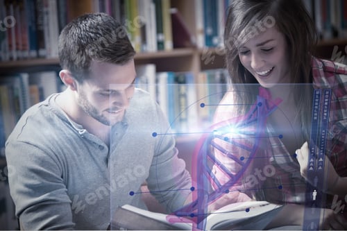 Preview: Illustration Of Dna Against Students Reading A Book