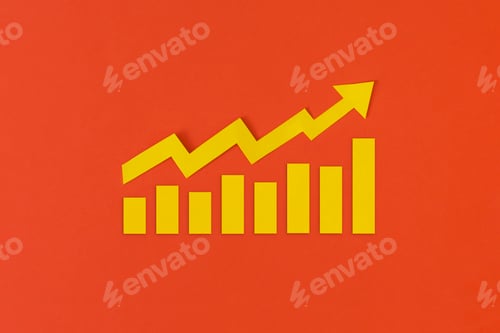 Preview: Business growth concept. Financial report with graphs and arrow.