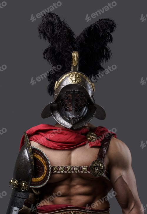 Preview: Naked colosseum warrior dressed in light armor and plumed helmet