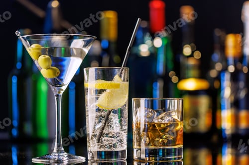 Preview: Various cocktails on a bar table