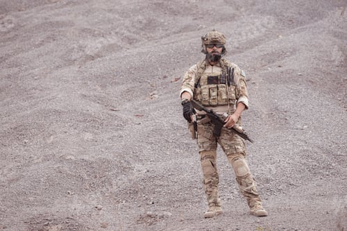 Preview: Soldiers in camouflage military uniforms carrying weapons Reconnaissance missions in rugged mountain