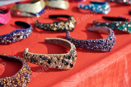 Preview: Different traditional russian headwear exhibition, decorative headbands decorated colorful jewelry