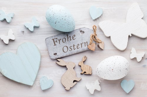 Preview: Easter decorations on a beautiful background. Greeting Card.