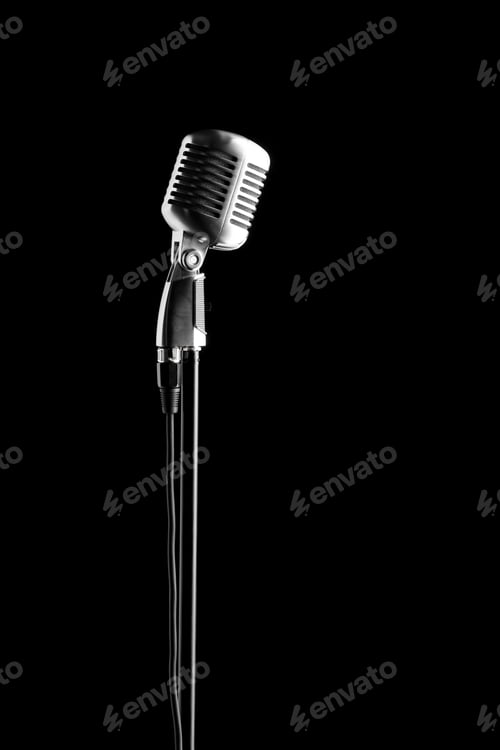Preview: vintage microphone over black